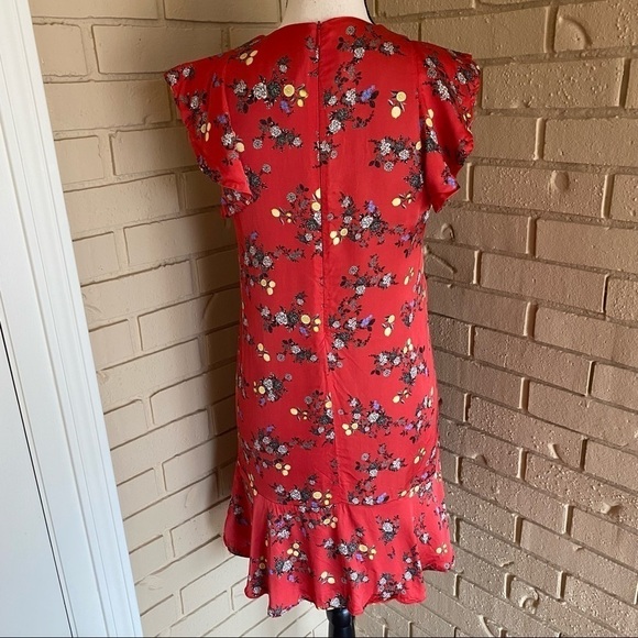 PAULA CAHEN D’ANVERS RED DRESS LEMONS FLORAL RUFFLES LINED SIZE 2 - Picture 4 of 9